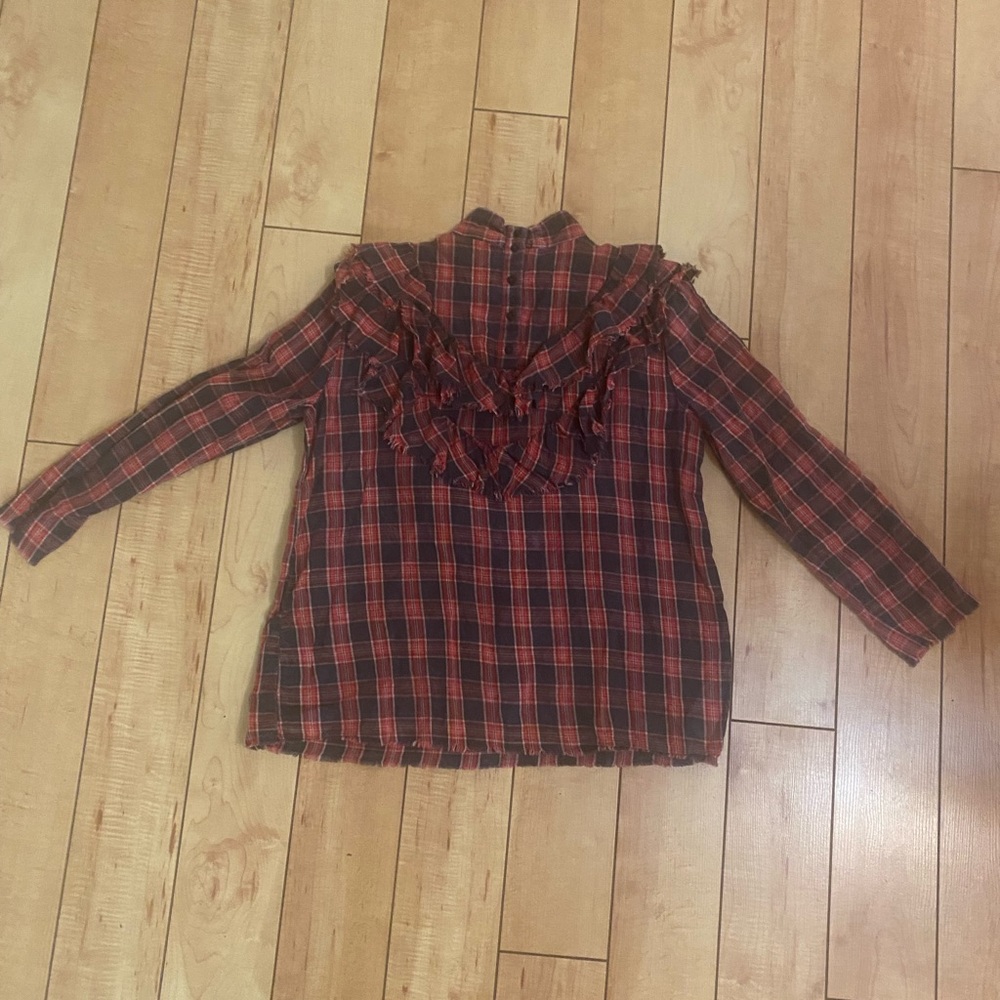 ZARA PLAID RUFFLE TOP RED/GRAY - Picture 6 of 8